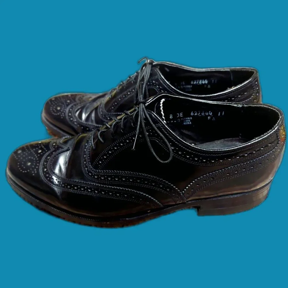 Vintage Florsheim Lexington Wingtip Oxford Shoes Men’s 8 3E Black Brogue